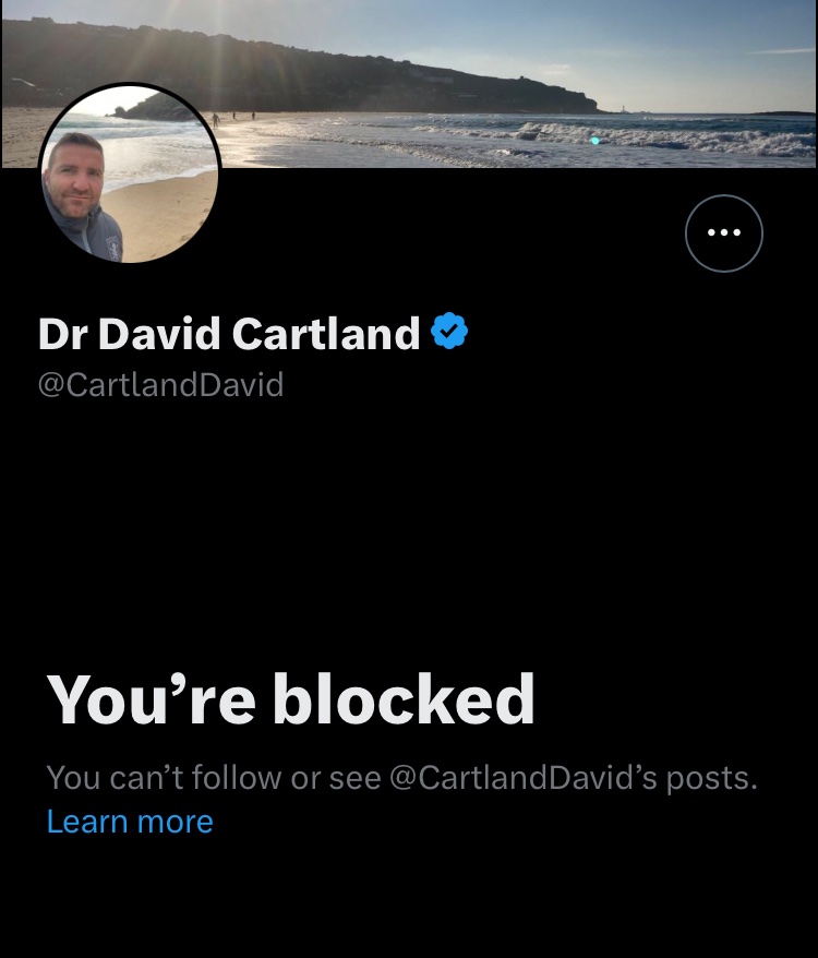 I’m sorry you felt the need to block @CartlandDavid. Yes, I question and challenge you on your misleading posts, but always aim to do so in a measured, polite and reasonable way.