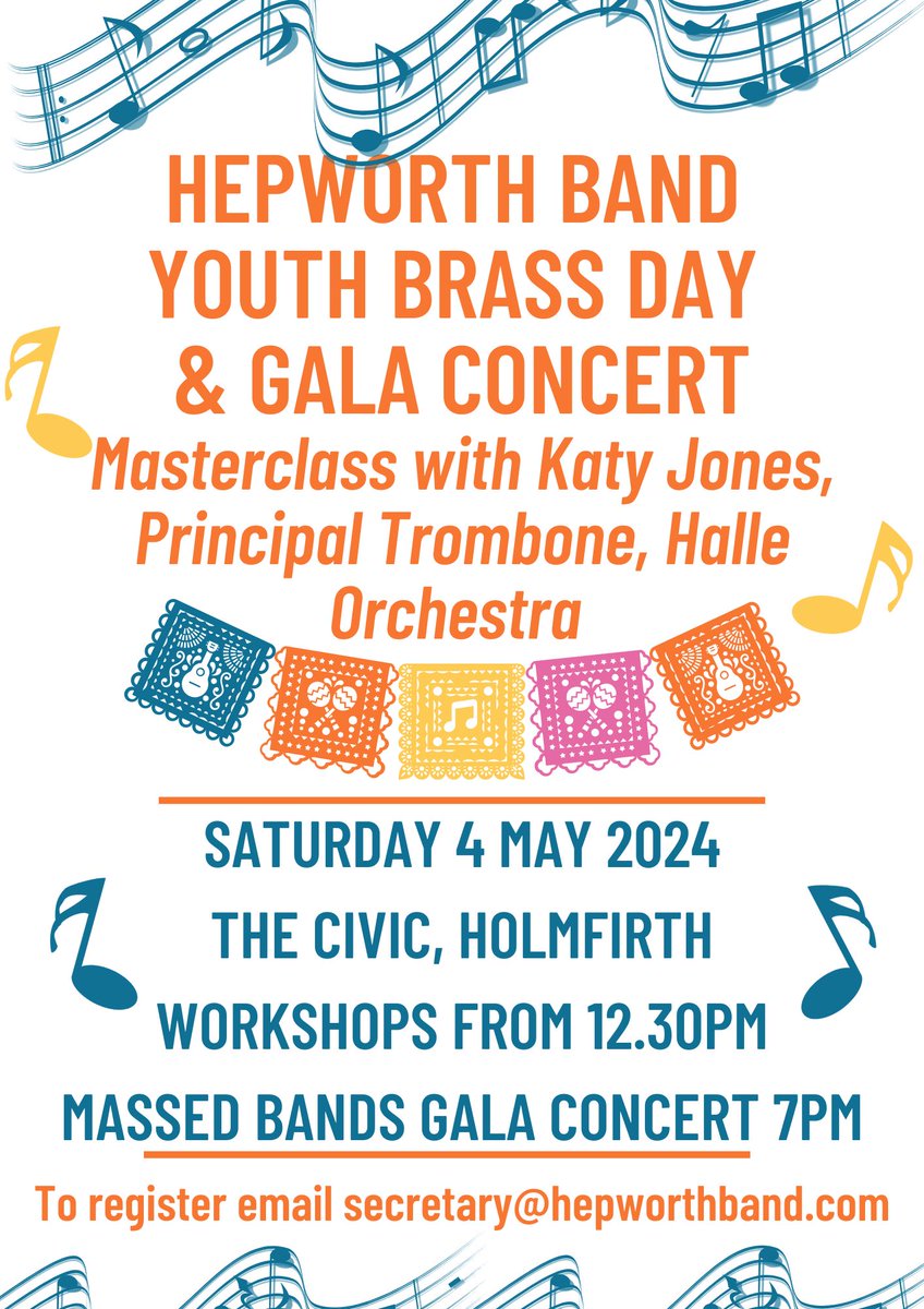 There's still a few places available for our first 'Youth Brass Day' at The Civic, Holmfirth, Sat 4 May.
It's completely free, just drop us an email to register 👇
secretary@hepworthband.com