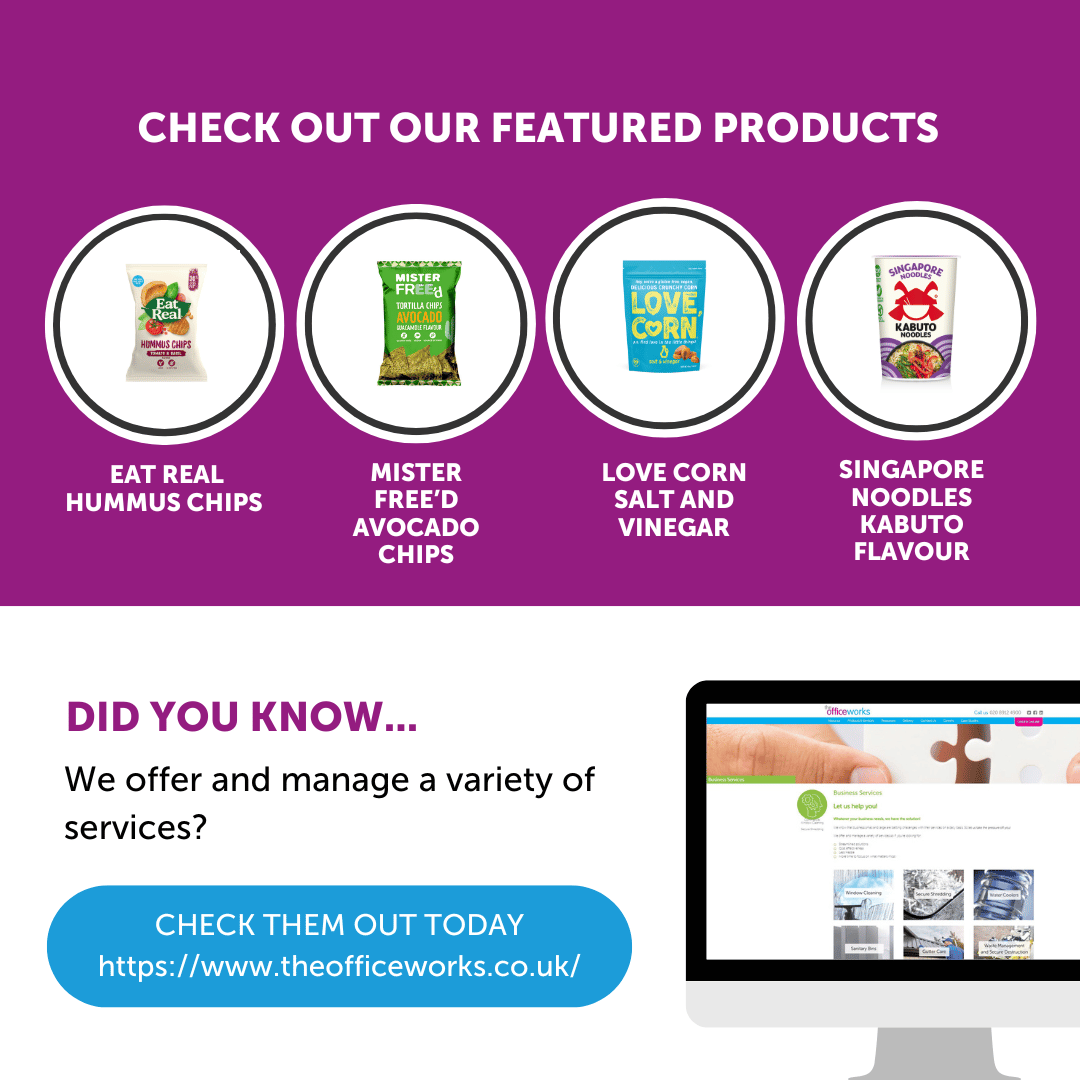 theofficeworks's tweet photo. Fuel your workforce with our selection of nutritious drinks and snacks! Explore our range featuring sugar-free choices, high-protein options, vegan delights, and more. 

Shop now: https://t.co/mxUN8Nwa1x

#HealthySnacks #FuelForTheOffice https://t.co/ooqf7EjSRo