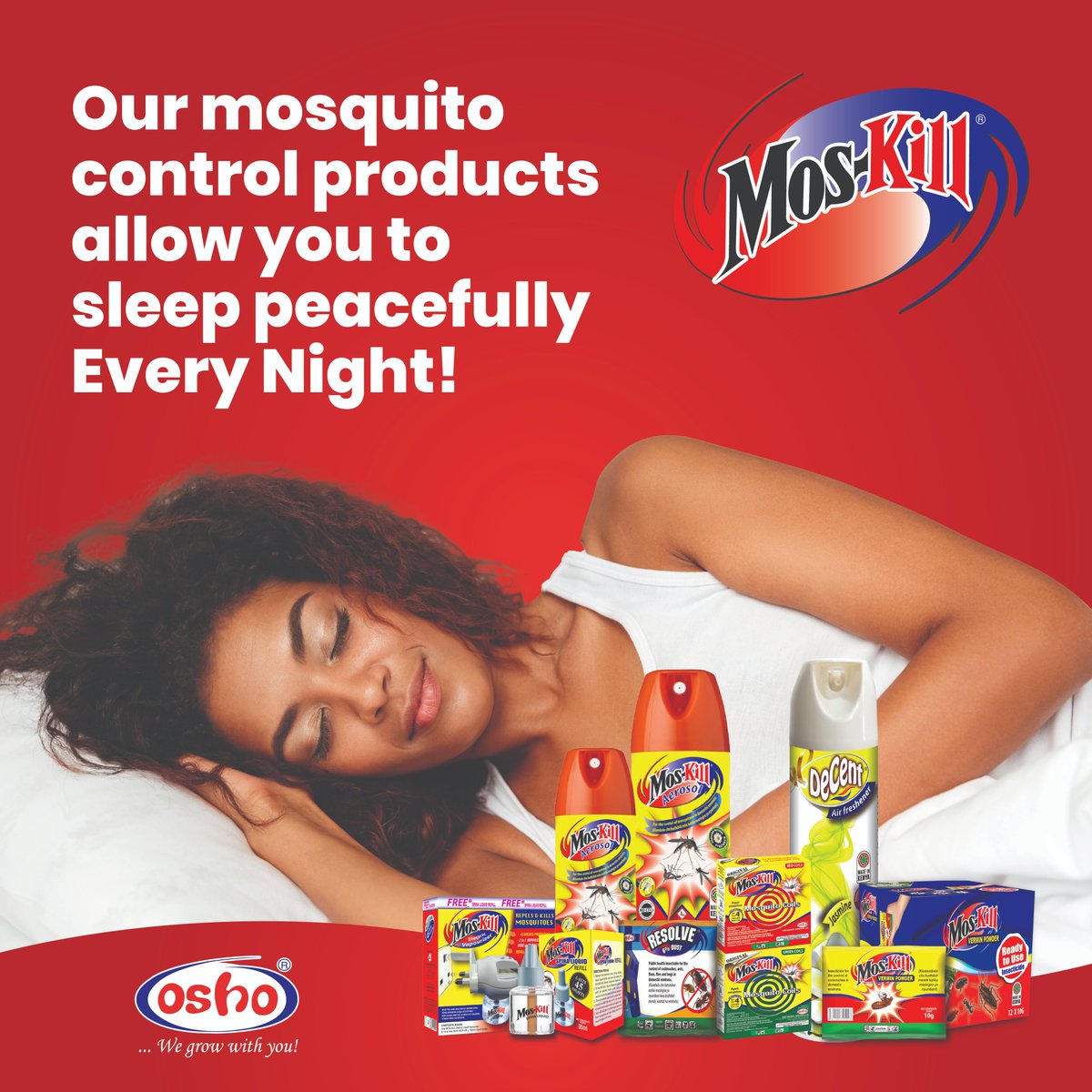 A peaceful night’s sleep allows you to perform at your peak during the day. Noisy mosquitoes may leave you sleepless all night and grumpy all day. Get Mos-Kill Coils, Aerosols or Vapourisersfor a good night’s rest!​ Available in leading supermarkets!