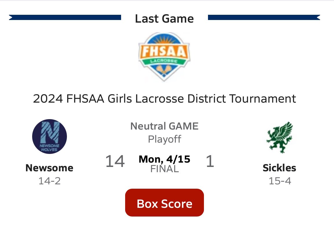 Girls LAX advance to district championship after defeating Sickles last night. They will play at Plant Thursday, 4/18. @HCPSNewsomeHS