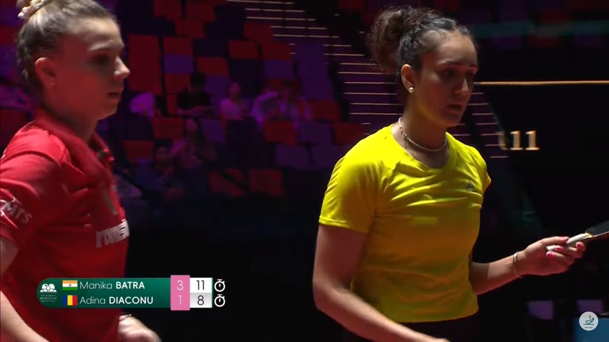 Manika also gets a winning start in her World Cup campaign! 🙌

🇮🇳 Batra 3 - 1 Diaconu 🇷🇴

Up against World No. 2 Wang Manyu tomorrow in the Group clash 💪 👀

#ITTFWorldCupMacao