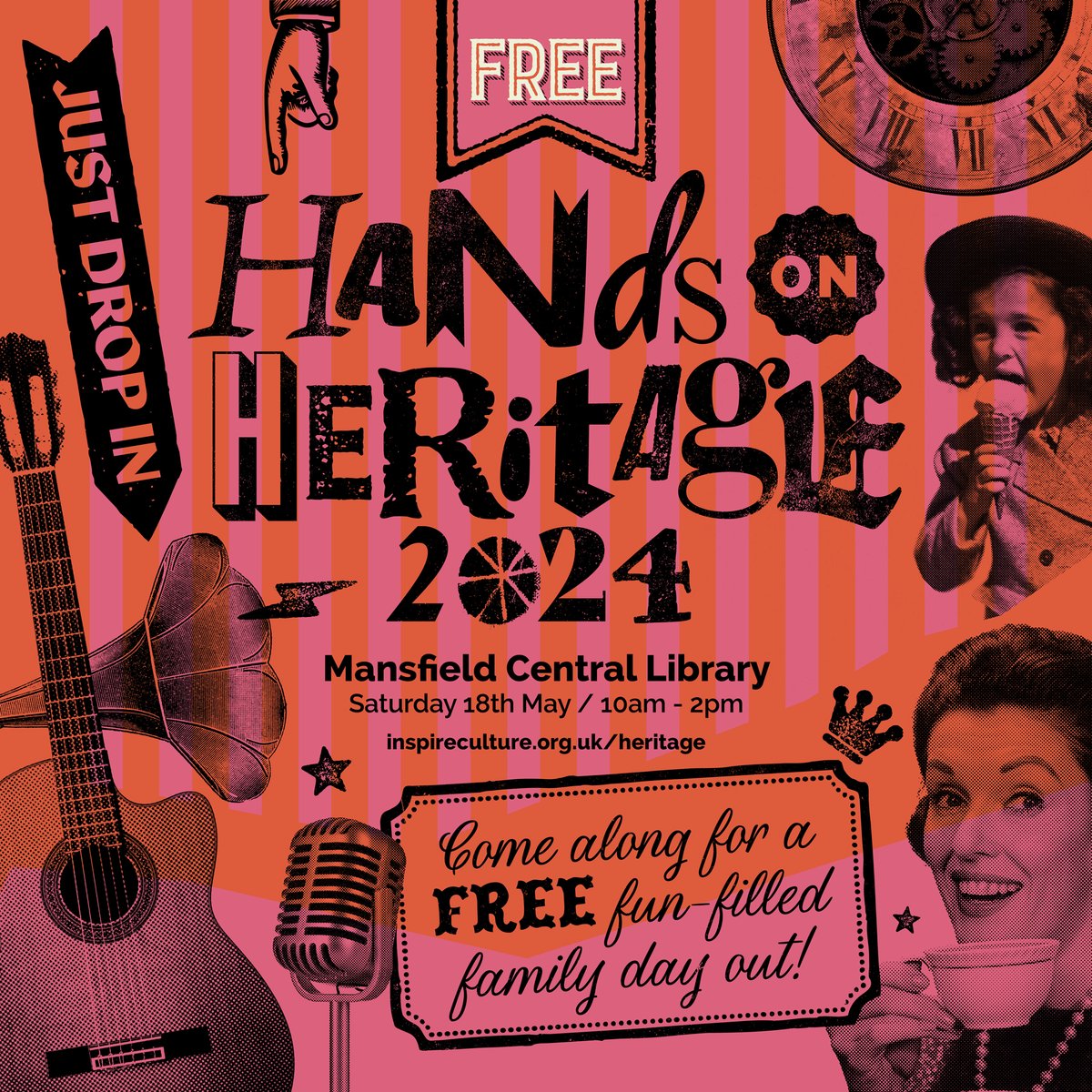 Our free Hands On Heritage day for all the family returns to Mansfield Central Library on Saturday 18 May, 10am - 2pm! 🤩 Keep an eye on our social media to see some of the fantastic activities joining us on the day! 🎪 📚 🎨 Find out more: bit.ly/3PYSZ2n