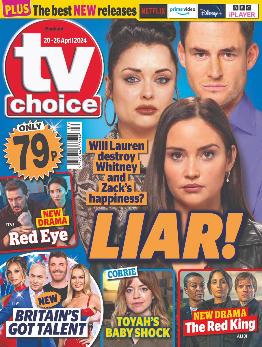 Grab the latest issue now! #EastEnders is on the cover, and will Lauren destroy Whitney and Zack's happiness? Plus: new drama #RedEye with @RCArmitage, new #BGT, Toyah's baby shock on #Corrie and new drama #TheRedKing. Enjoy!