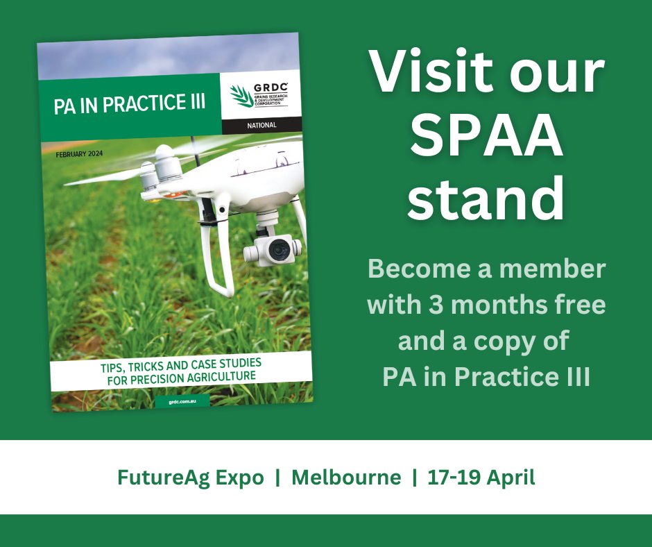 Come see us at this week's FutureAg Expo in Melbourne. Visit our stand, sign up and we’ll give you 3 months digital membership FREE, plus a hard copy of PA in Practice III, our flagship publication produced by investment from @theGRDC.