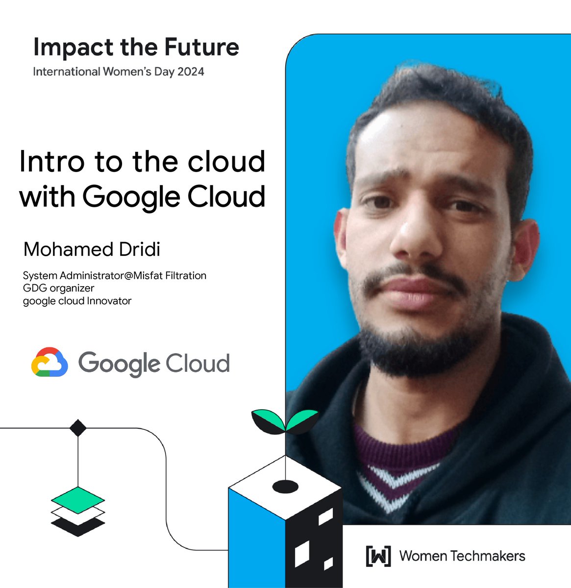 🌟 Join us for our 'Mastering Cloud Technologies' workshop with Mohamed Dridi  at IWD 2024 Event  : Impact the Future on April 20th 🕒 at ISET Beja 📍! 

Register now  ➡️ forms.gle/wwMKiPhBcRYC84…

 #GDGBeja #GDGBizerte #CloudComputing #TechWorkshop #IWD2024