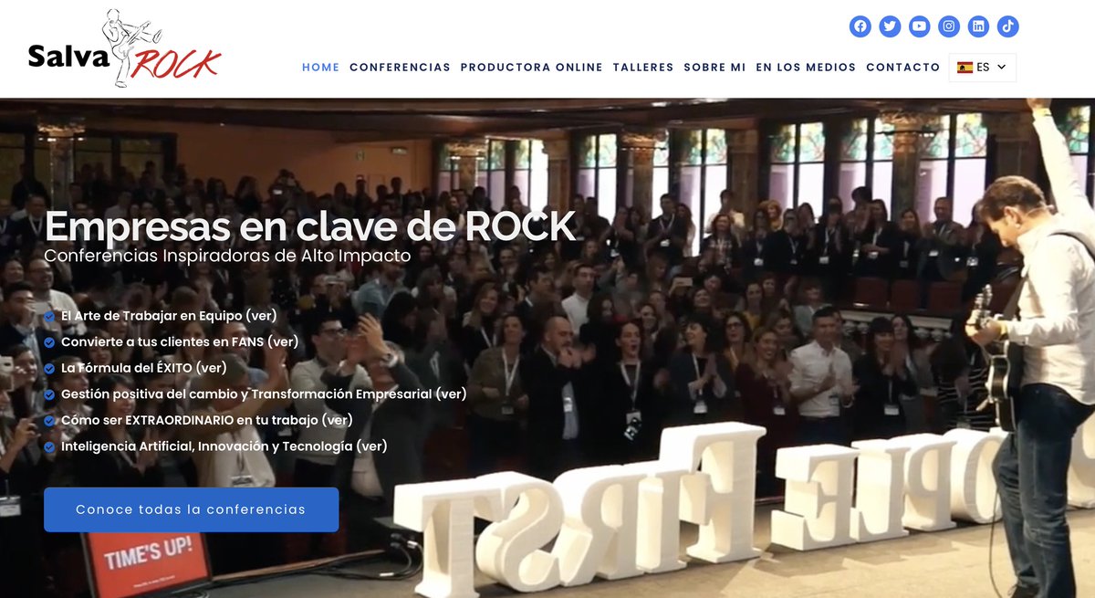 “EMPRESAS EN CLAVE DE ROCK”: CONFERENCIAS ELÉCTRICAS PARA EVENTOS EMPRESARIALES
Hoy estreno nueva web salvarock.es donde podéis encontrar los 6 grandes temas empresariales de los que hablo actualmente
#conferenciaselectricas #charlasmotivacionales #charlasinspiradoras