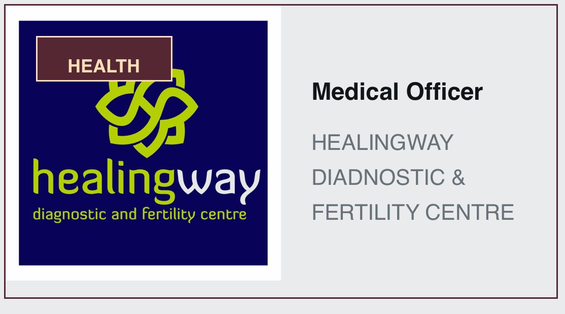 Healingway Diagnostic & Fertility Centre, Kololo Kampala is looking for a Medical Officer.

Details: jobnotices.ug/job/medical-of…