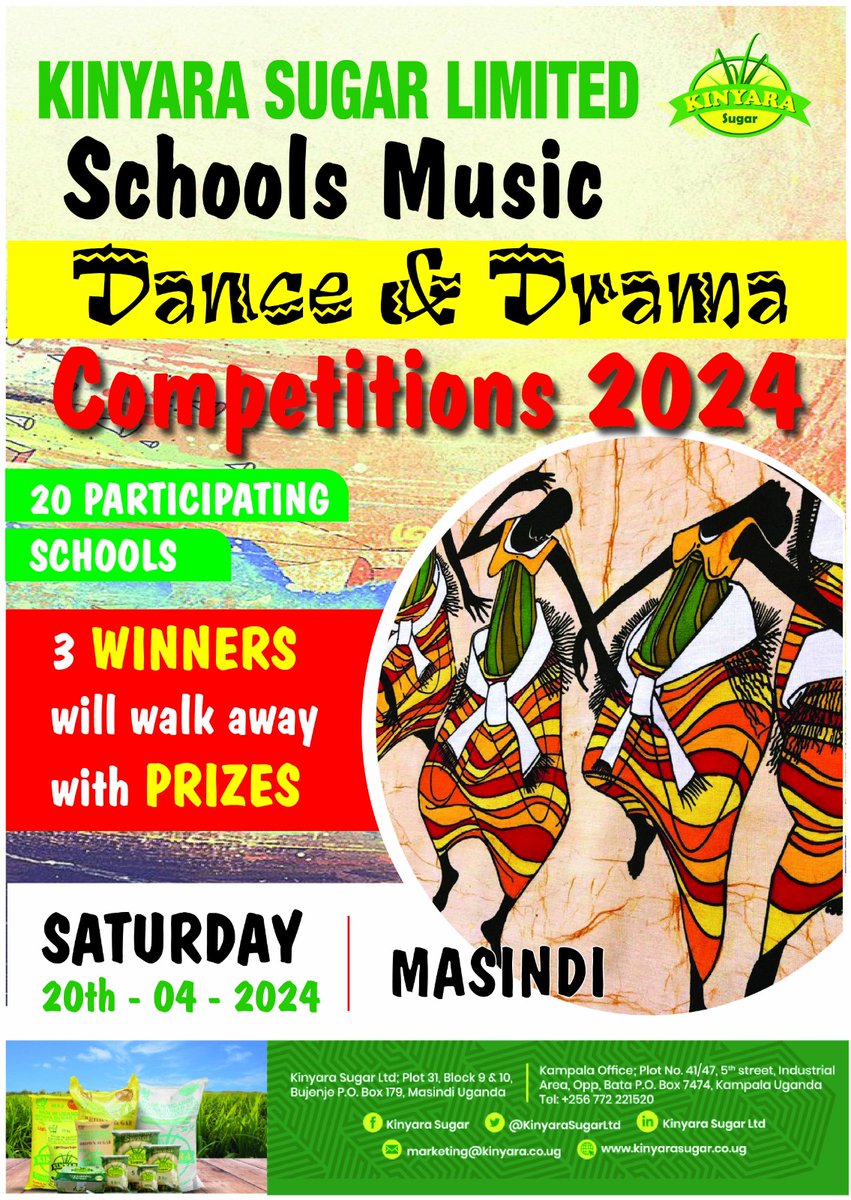 The @KinyaraSugarLtd Music, Dance and Drama #Masindi inter schools competition 2024 starts this weekend! Saturday 20, 2024 at Kinyara Social Club. Your school could win big! #IrresistiblySweet #WeAreKinyaraSugar