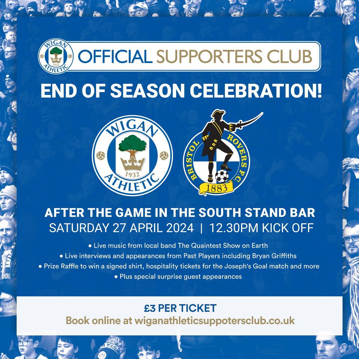 Join us after the Bristol Rovers game to celebrate our season after the challenges we have faced in recent times! Tickets are just £3 for members and £5 for non members. We’ve got a free raffle, live music, past players and special guests! Book your ticket via our website now!…