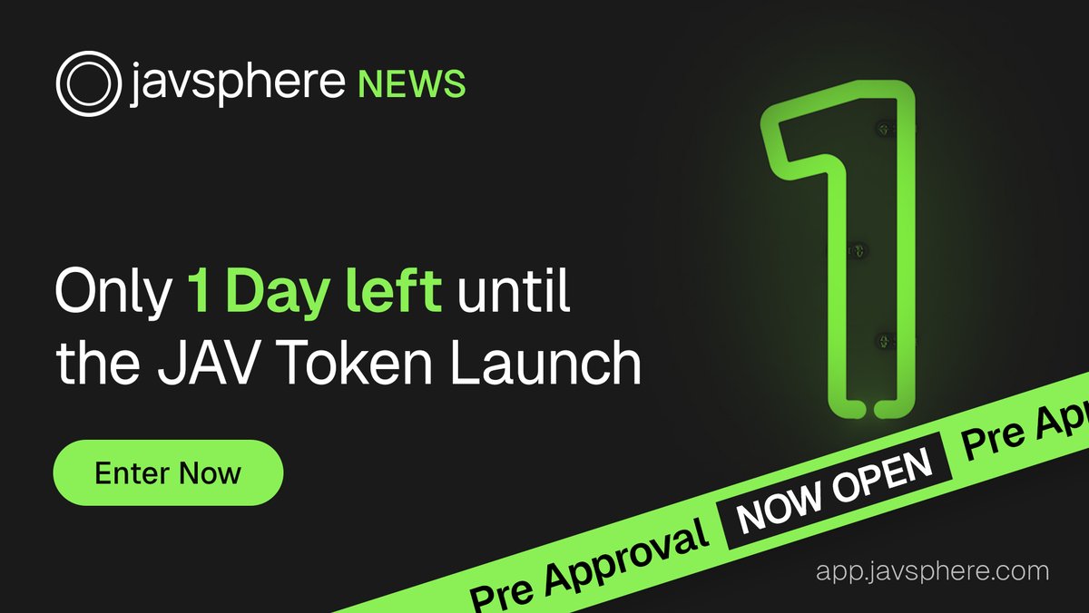 Only 1⃣ day left until the next $JAV Token Phase! 🚀 ▶️ Wed, 17th April 12pm CET ⏰ ▶️ Last phase was sold out in under 2️⃣ minutes 👀 There are a few things to prepare: 1️⃣ JAV swap options and prices (video 👇) 2️⃣ Pre Approval already possible (video 👇) 3️⃣ 10-15% USDT for…