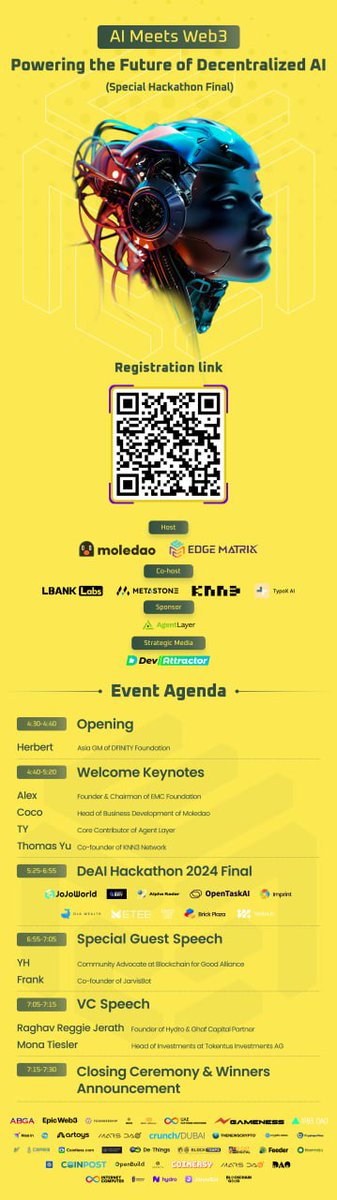 Excited and privileged to be a Judge at AI Meets Web3 hackathon Elevate your network at #Web3Summit: 'AI Meets Web3,' an official side event of #Token2049 in Dubai! Hosted by Moledao and @EMCprotocol , co-hosted by LBank Labs, @MetaStoneGroup, @TypoX_AI, & @Knn3Network ,…