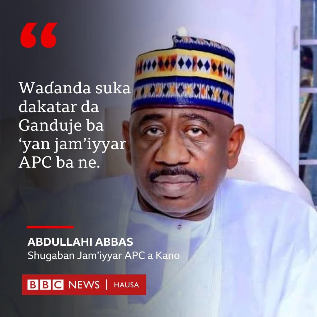 Jam'iyyar APC a jihar Kano ta ce za ta ɗauki mataki kan ɓangaren da ya sanar da dakatar da tsohon gwamnan jihar kuma shugaban jam'iyyar APC ta ƙasa, Abdullahi Umar Ganduje. Ƙarin bayani - bbc.in/43YIVMm