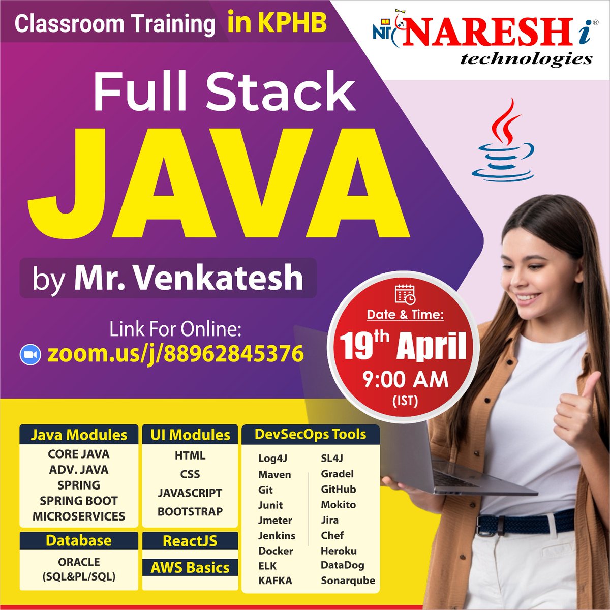 ✍️Enroll Now: bit.ly/3Jj7p9P
👉Attend a Free Demo On Full Stack Java Developer by Mr. Venkatesh
📅Demo On: 19th April @ 9:00 AM (IST)

#java #fullstackjava #onlinejavatraining #nareshit