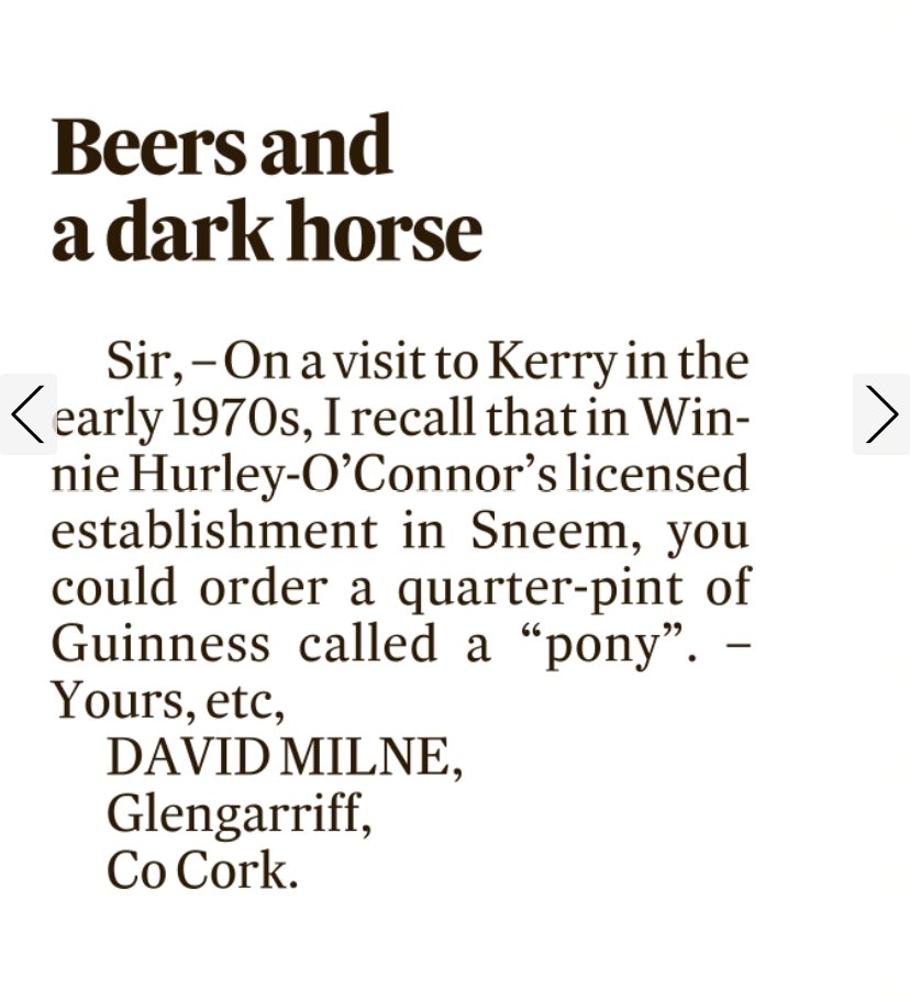 A 'pony'.......also known as a quarter pint of @GuinnessIreland - From the @IrishTimes