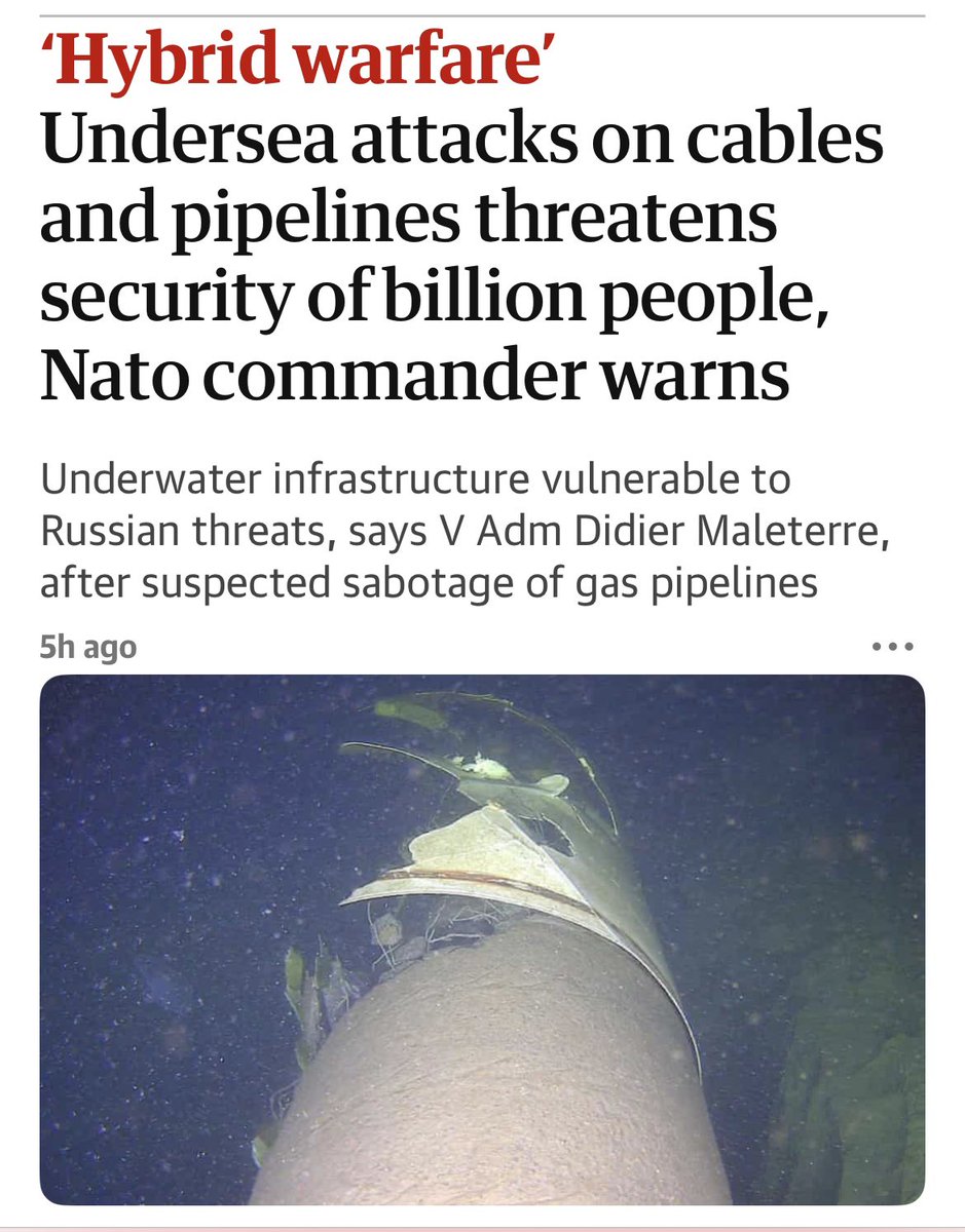 To think I once trusted the @guardian Two stories today that are blatant propaganda and manipulation. 1) “Russia threatens underwater infrastructure” - the reality being that the US was behind the Nord Stream sabotage, causing the energy price crisis in UK.