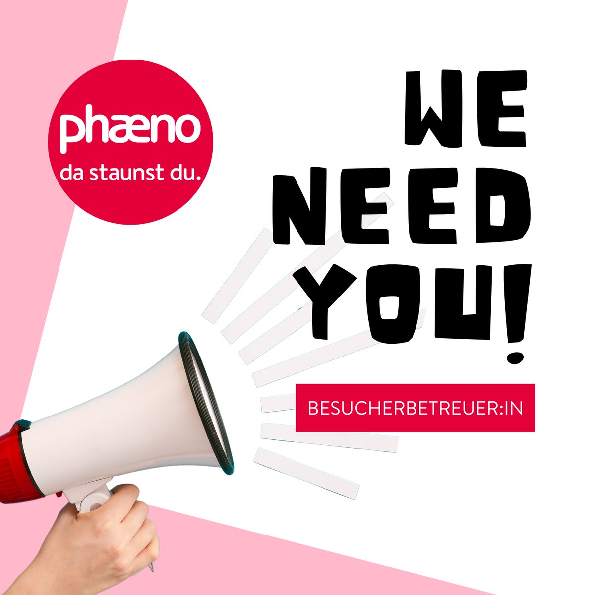 Wir suchen: phaeno(wo)men (m/w/d). Gesucht werden Besucherbetreuer:innen in Teilzeit (keine Minijobber!). Die Stellen umfassen eine wöchentliche Arbeitszeit von bis 20-25 Stunden und sind zunächst auf 12 Monate befristet. Jetzt bewerben. phaeno.de/jobs/besucherb…