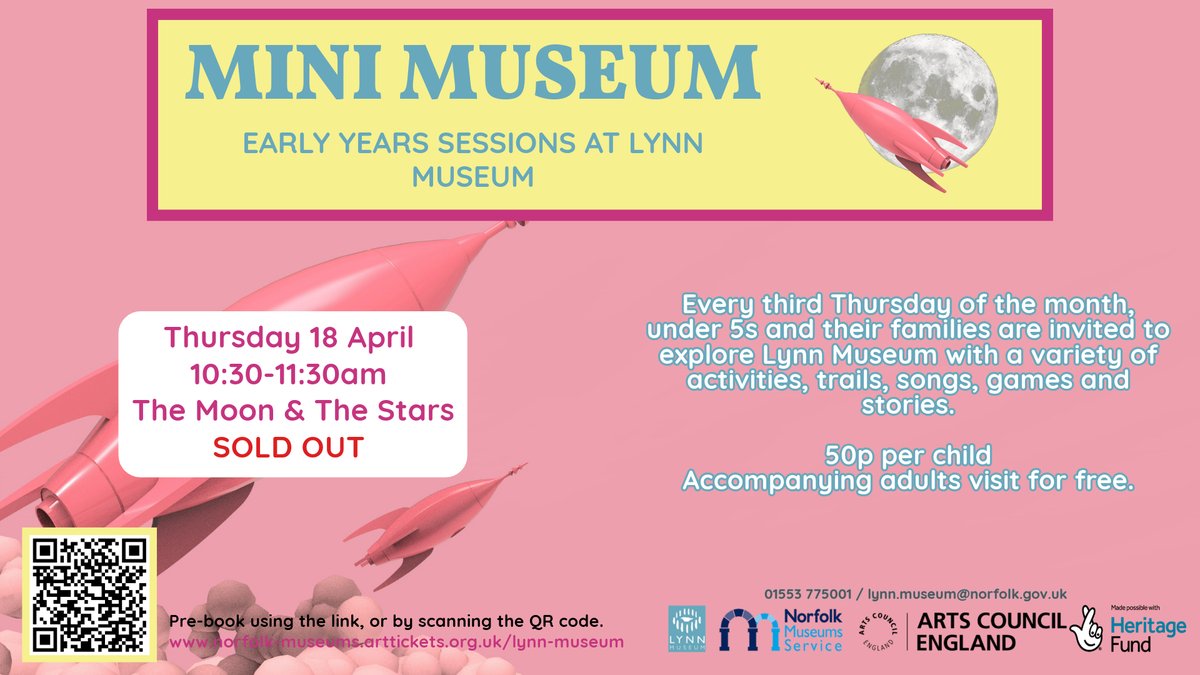 🌟 Our next Mini Museum is today, Thursday 18 April between 10.30-11.30am! 🌟 Bring your under 5s to Lynn Museum for The Moon and The Stars-themed activities! 🎟️ This session is SOLD OUT! Book future sessions here: tinyurl.com/hu7rz7ur