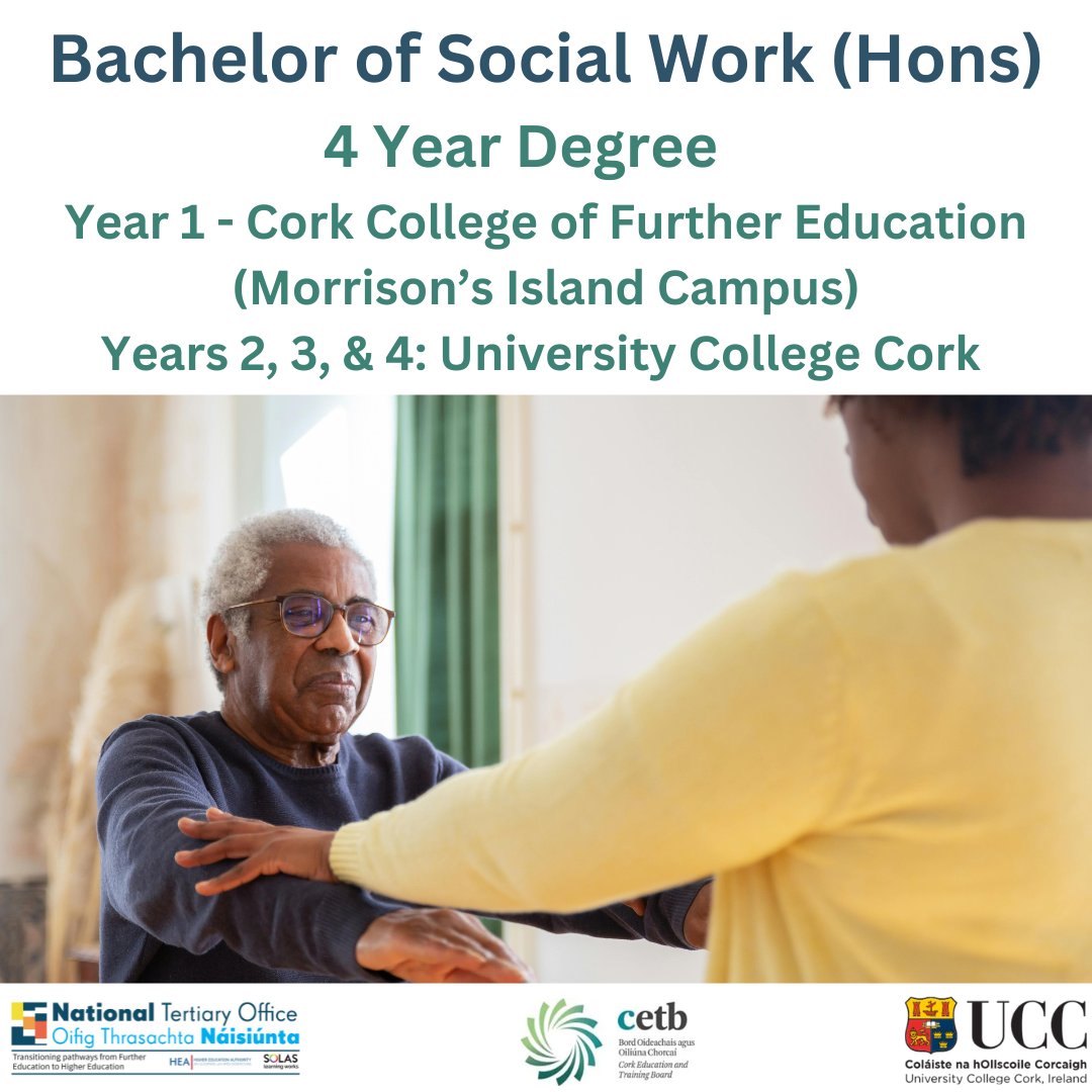 Proud to announce the new Bachelor of Social Work (Hons) tertiary degree, from @CorkETB and @UCC. For more info or to apply today, visit: nto.hea.ie/courses/bachel…