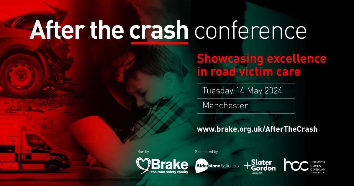 Speaking at After the Crash conference 2024 will be:

@DaveClementIM1, @IrwinMitchell
@RossMoorlock, Marco Fantin, Gaynor Toulson and  Vicky Leadbeater, Brake

Find out more: ow.ly/9S0750RgTcV

Sponsored by @AlderstoneSolic @SlaterGordonUK @HCCSolicitors

(3/3)