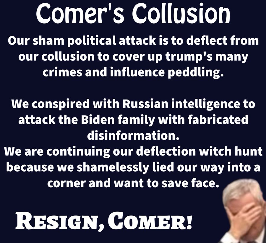 EileenLeftPA's tweet photo. @GOPoversight Your nonsense isn't deflecting from your own crimes and corruption.
Everyone is ridiculing you for your sham nonsense and you continue to make a fool out of yourself.
#ResignComer https://t.co/WsdsEbuUpA
