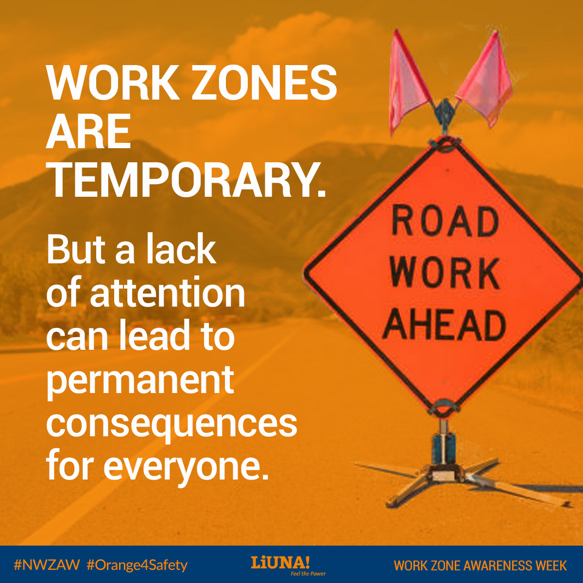 LIUNA's tweet photo. Behind every cone is a person with a family and loved ones. 

Let’s drive with care and respect in work zones, keeping everyone safe. #NWZAW #Orange4Safety https://t.co/0e6aD2EULk