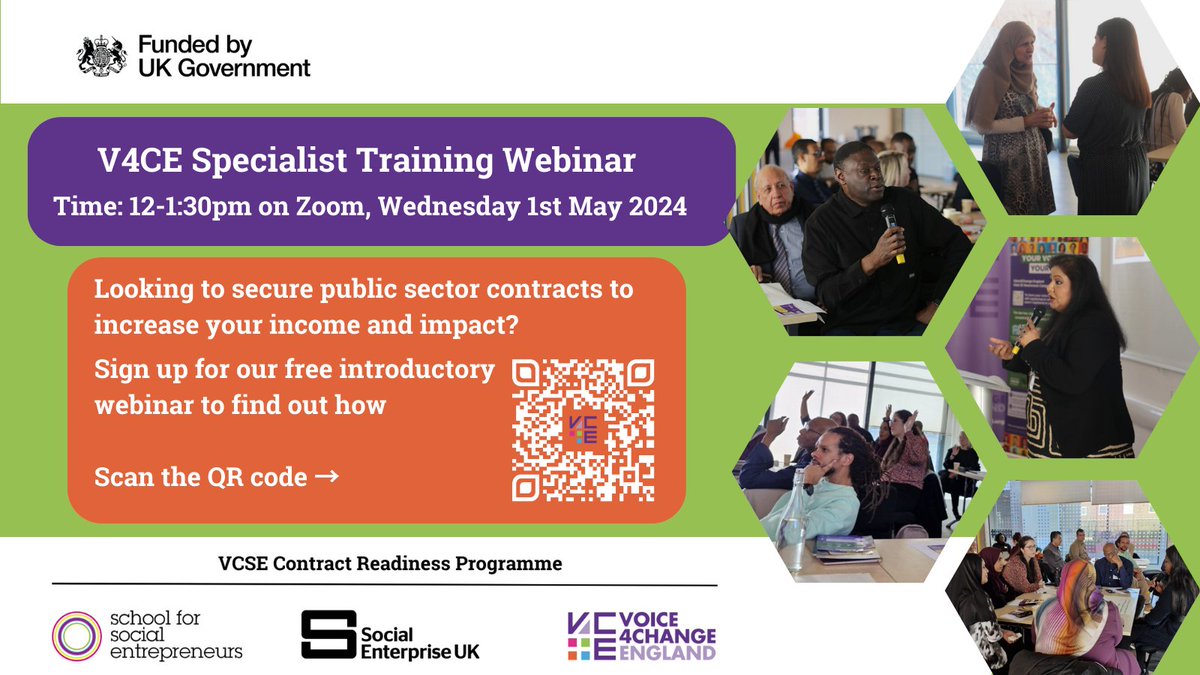 If you are a Black and Minoritised Ethnic (BME) charity or social enterprise, this free @V4CE webinar is for you! 🌟 Public sector procurement opportunities 🔍 Gain insight from commissioners 💪 Strong bid writing skills Zoom 12-1:30pm Wednesday 1 May 2024 bit.ly/V4CESpecialist…