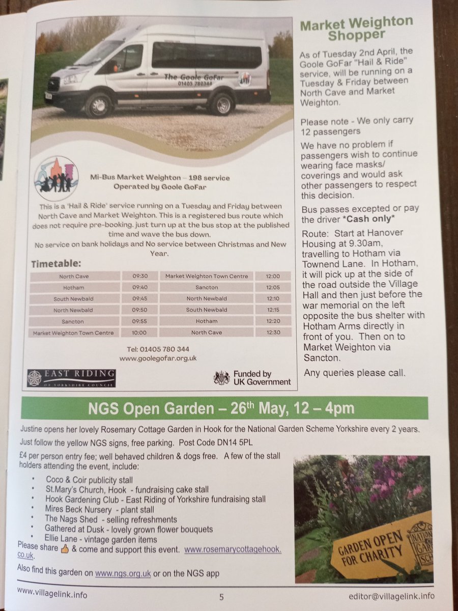 avidgardener72's tweet photo. Thank you for the publicity in the Village Link magazine #VillageLink #eastyorkshire  for @GooleGoFar @ngsgardenhook  &amp; @HookGClub #supportingourcommunity
#supportingruralvillages #fundraising @eastyorksct https://t.co/gTyVvDkLE9