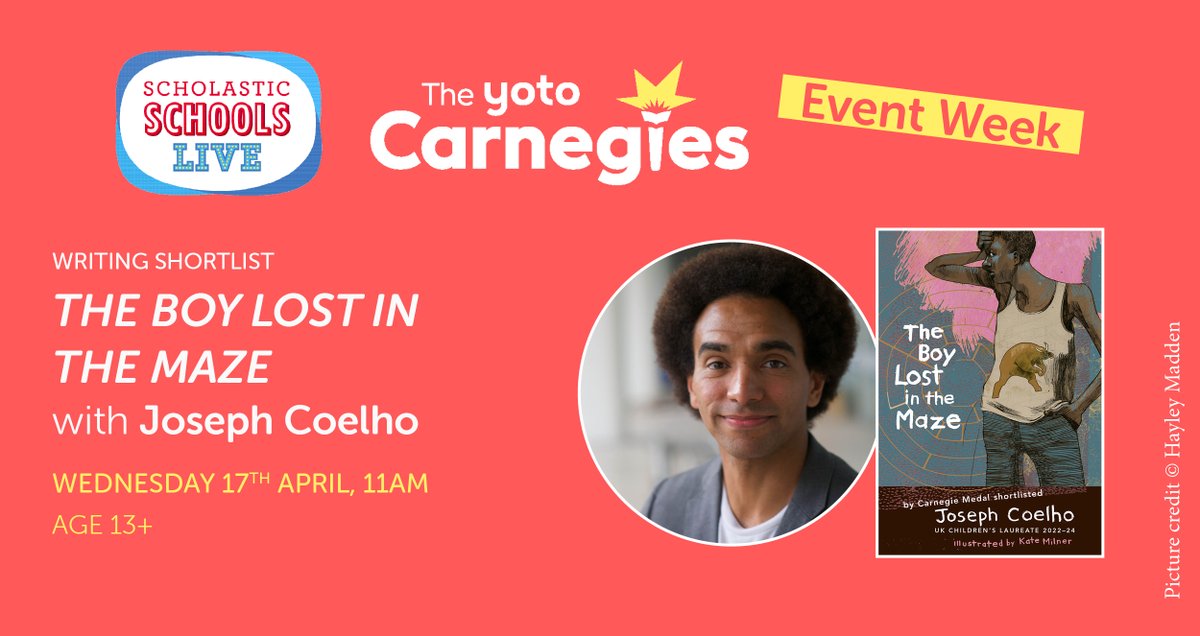 Join @JosephACoelho author of The Boy Lost in the Maze, a #YotoCarnegie24 shortlisted book, at 11am tomorrow to discuss his work!

Register for free here: shop.scholastic.co.uk/scholastic-sch… @OtterBarryBooks