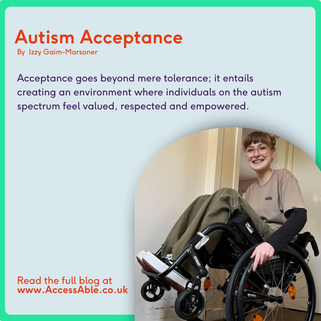 Incase you missed it, our Ambassador Izzy shared her advice for understanding Autism and developing self-acceptance. Continue reading: accessable.co.uk/articles/world… Hashtags: #Autism #AutismAcceptance #AutismAcceptanceWeek #Stimming #AutismPride