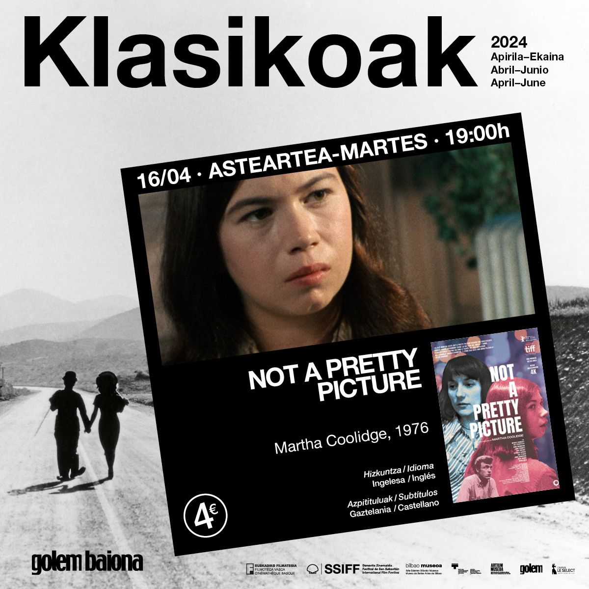 GolemPamplona's tweet photo. Gaur @filmotecavasca -ren #Klasikoak...
🎞️ #NotAPrettyPicture (Martha Coolidge, 1976)
💬 Versión Original en inglés con subtítulos en castellano
📍 Golem Baiona
🕖 19 h
Entradas - Sarrerak 🎟️: https://t.co/HIByp3uUAz https://t.co/QhYYNynr7e