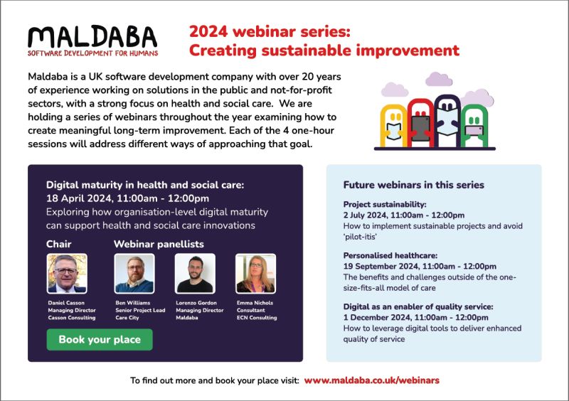 Looking forward to speaking at @MaldabaUK the first of their free webinar in the series at maldaba.co.uk/webinars This one is about Digital Maturity in health and social care. Please sign up!