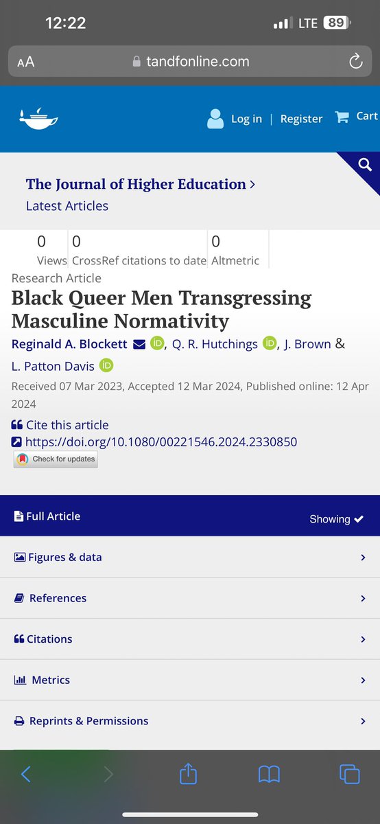 Being part of this amazing group of scholars and research that is dear to my heart was truly the definition of me and we search. Thank you, @ReggieBPhD, for leading us in sharing the ways Black queer men transgress masculine settings in higher ed. tandfonline.com/eprint/HTX82WR…