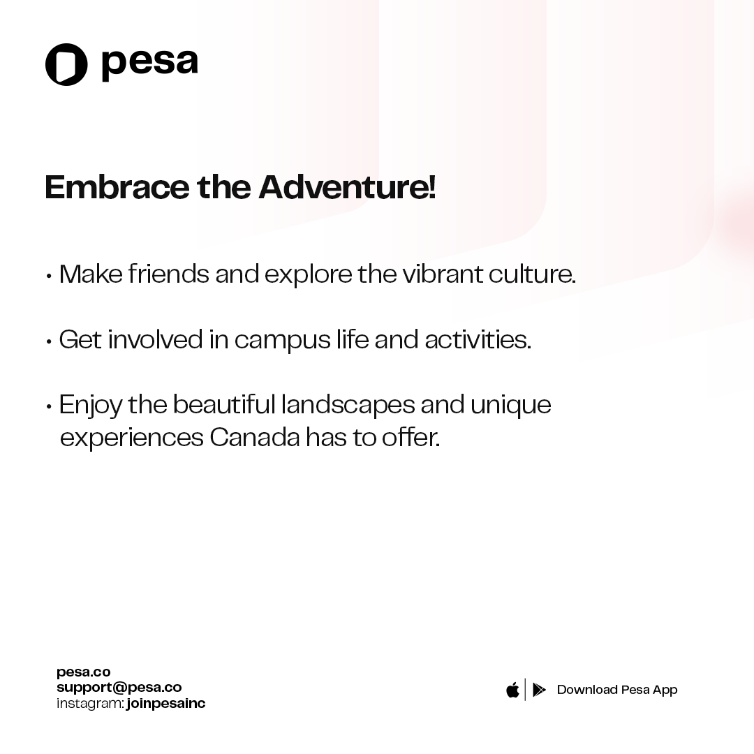 Are you dreaming of studying in Canada? This post has everything you need to know! 

You can find important documents, dates to remember, financial advice (including how Pesa can assist you), and tips to make the most of your Canadian experience. 

If you’re excited to start this