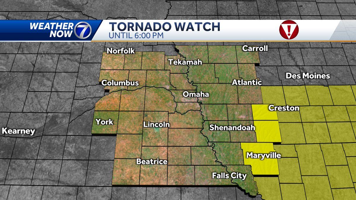 TORNADO WATCH has been issued for Adams and Taylor Co., IA as well as Nodaway Co., MO until 6:00PM.