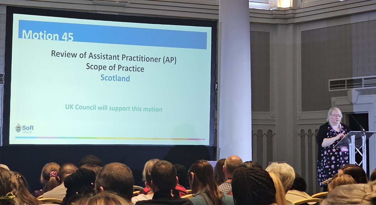 Scotland delegate Louise moving motion on a Review of Assistant Practitioner (AP) Scope of Practice @SCoRMembers #SoRADC24 🏴󠁧󠁢󠁳󠁣󠁴󠁿