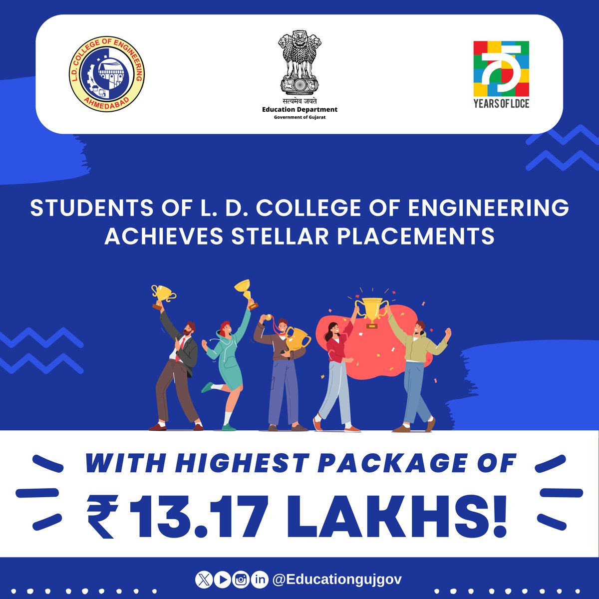 Congratulations to the graduating class of L. D. College of Engineering for their impressive placements! This year, a record-breaking number of students (803) secured placements with top-notch companies offering packages up to ₹13.17 Lakhs. #LDCETalent #Placements2024