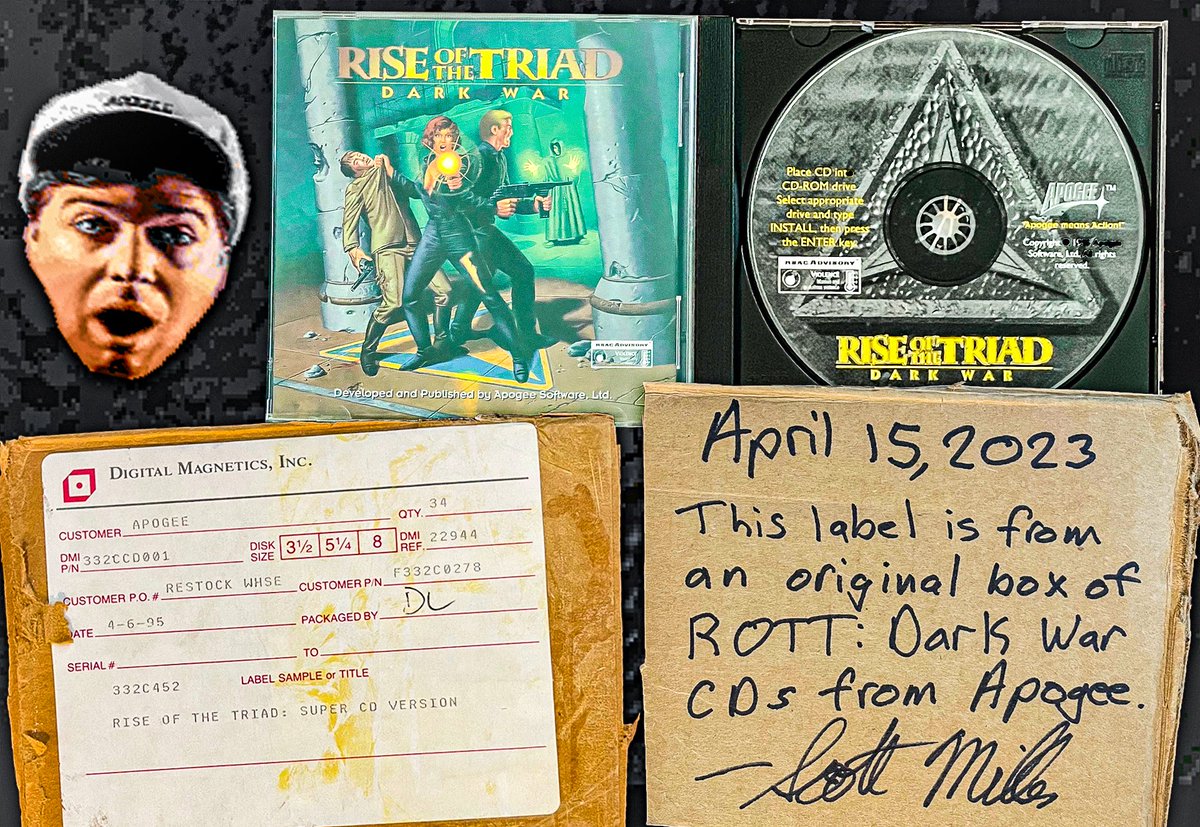 RISE OF THE TRIAD GIVEAWAY!

Get an original 1995 ROTT jewel case w/ CD inside (unopened, still wrapped in plastic), plus the shipping box label (last one we have) signed and authenticated by @ScottApogee!

To enter 👉 retweet, like, and follow.

Shipped free worldwide. Ends Fri.