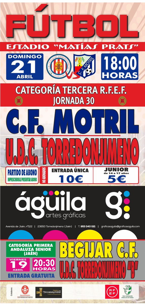 UDCTOFICIAL's tweet photo. ⚽️📢|TRAS LA IMPORTANTÍSIMA VICTORIA A DOMICILIO CONTRA EL CD HUÉTOR VEGA… VUELVE EL FÚTBOL AL MATÍAS PRATS!!!📢⚽️
📌 @TerceraDivGr9 - JORNADA 30
📅 DOMINGO, 21 de Abril
⏰ 18:00h
🆚 @CFMOTRIL
🖥 #WebDirectoUDCT - PVP: 5,95€
ENLACE⬇️⬇️⬇️
https://t.co/WcaQ3awQkU
- ADEMÁS EL PRÓXIMO VIERNES A PARTIR DE LAS 20:30h, pueden disfrutar del partido de nuestro EQUIPO SENIOR “B” ante el @Begijar_CF_1975.
🎟️ ENTRADA GRATUITA
#udct23/24
🟥⬜️🟥⬜️