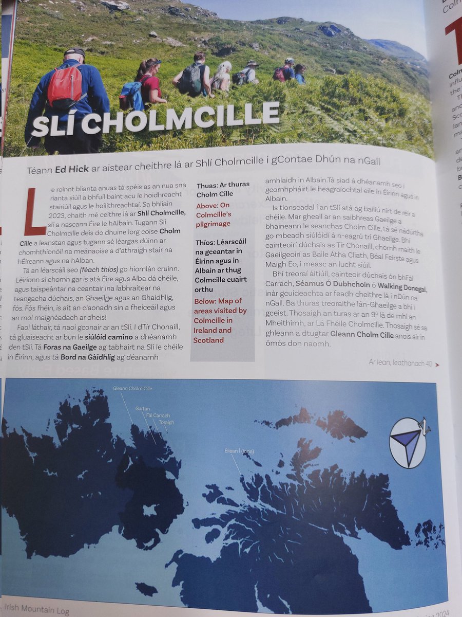 Maith sibh @MountainIrl as alt le @edhick s'againne, faoi Shlí Cholmcille, a fhoilsiú! Gach seans gurb é seo an chéad alt Gaeilge riamh san iris. Is iontach an t-alt é, maith thú féin @edhick! Tá gach eolas mar gheall ar Shlí Cholmcille ar fáil ag: colmcille.net/ga/st-columba-…