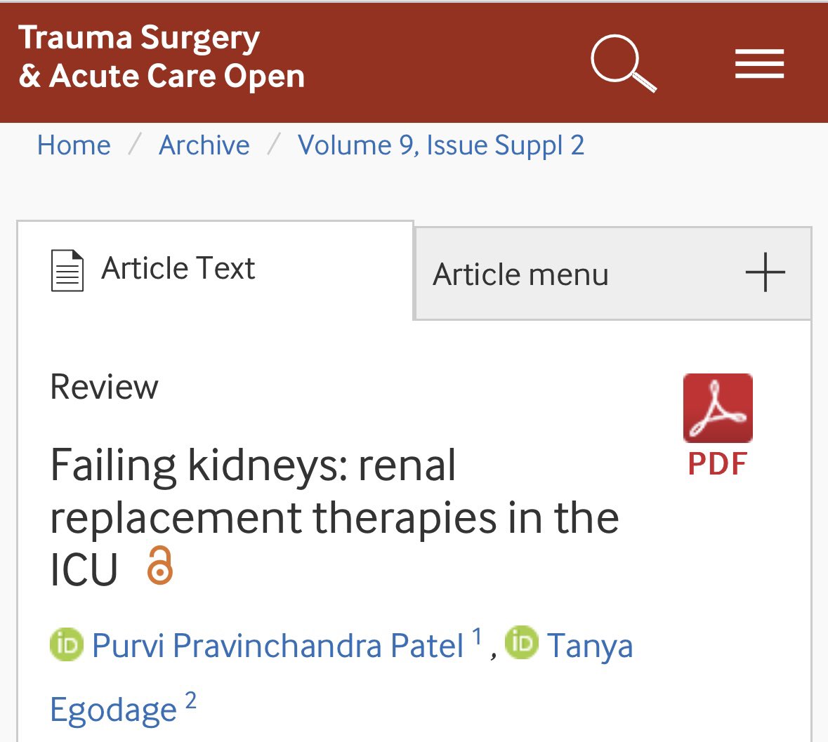 Tanya Egodage, MD, FACS (@drtanyaegodage) on Twitter photo Some pearls about renal replacement therapy in the icu! <a href="/pppatelmd/">Purvi P. Patel MD, FACS</a> <a href="/TCCACS/">Mattox/Vegas TCCACS</a> #TCCACS2024 See the review available now <a href="/TSACO_AAST/">Trauma Surgery & Acute Care Open (TSACO)</a>
tsaco.bmj.com/content/9/Supp… Some pearls about renal replacement therapy in the icu! <a href="/pppatelmd/">Purvi P. Patel MD, FACS</a> <a href="/TCCACS/">Mattox/Vegas TCCACS</a> #TCCACS2024 See the review available now <a href="/TSACO_AAST/">Trauma Surgery & Acute Care Open (TSACO)</a>
tsaco.bmj.com/content/9/Supp…