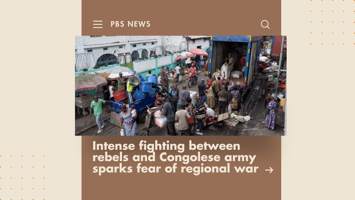 🚨 Eastern #DRC faces dire situation as armed rebels approach Goma. @nyuCIC’s @jasonkstearns spoke on @pbsnewshour: 1️⃣ Geopolitical tensions fuel M23 rebellion 2️⃣ Risk of spillover in the region 3️⃣ Congolese military hindered by corruption 📺 Watch ⬇️ pbs.org/newshour/show/…