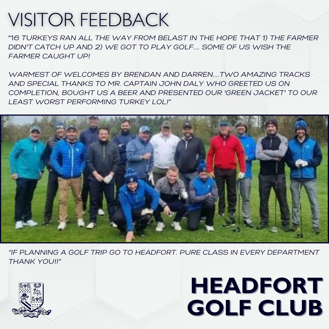 Some lovely feedback from a group we had visit us last week from Belfast⛳

Get in touch if you'd like to organise a group trip to Headfort in the coming months🤝

#HeadfortGolfClub