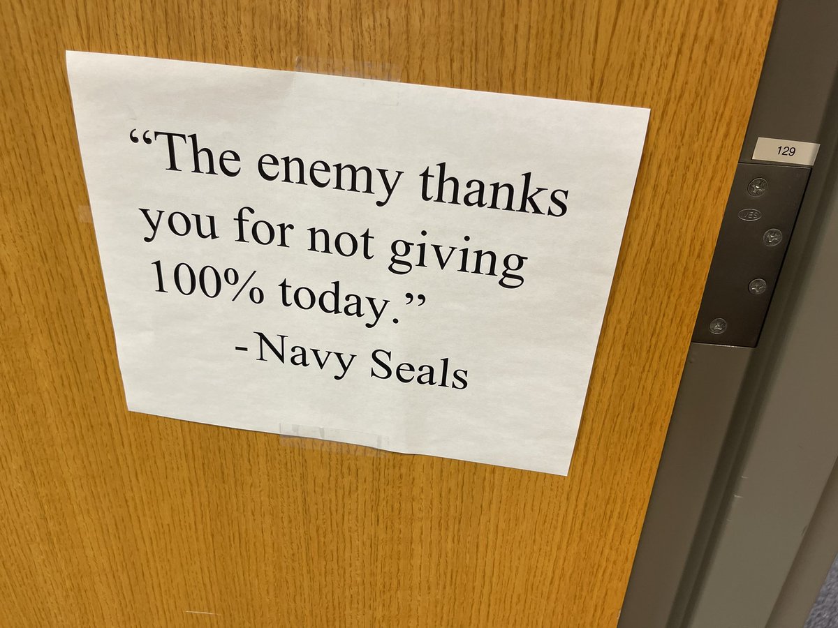 A sign on the door at our MATC center. What a fantastic reminder to our student athletes that giving 100% is important in all phases of their lives. Study center, weight room, the practice field, the game field, in the community, give it everything you have. #STP