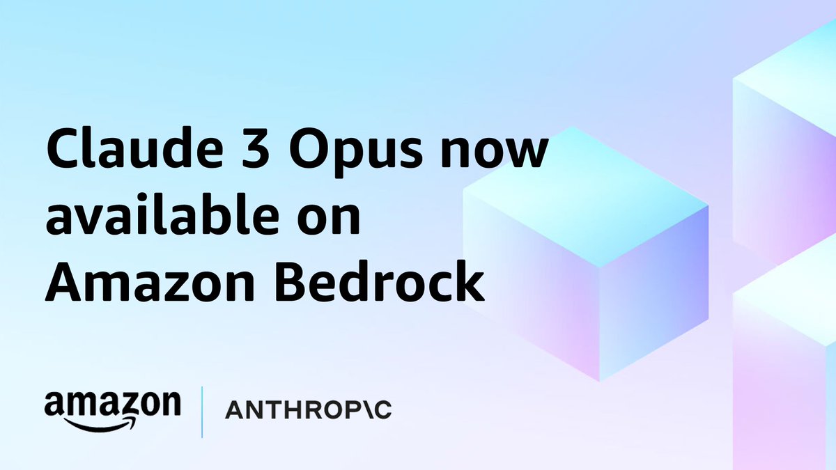 @AnthropicAI’s most intelligent model—Claude 3 Opus—is available on Amazon Bedrock: aws.amazon.com/blogs/aws/anth… Here’s quick list of what customers can expect from Opus: 🟠 The model outperforms its peers (including GPT4) on most of the common evaluation benchmarks for AI systems,