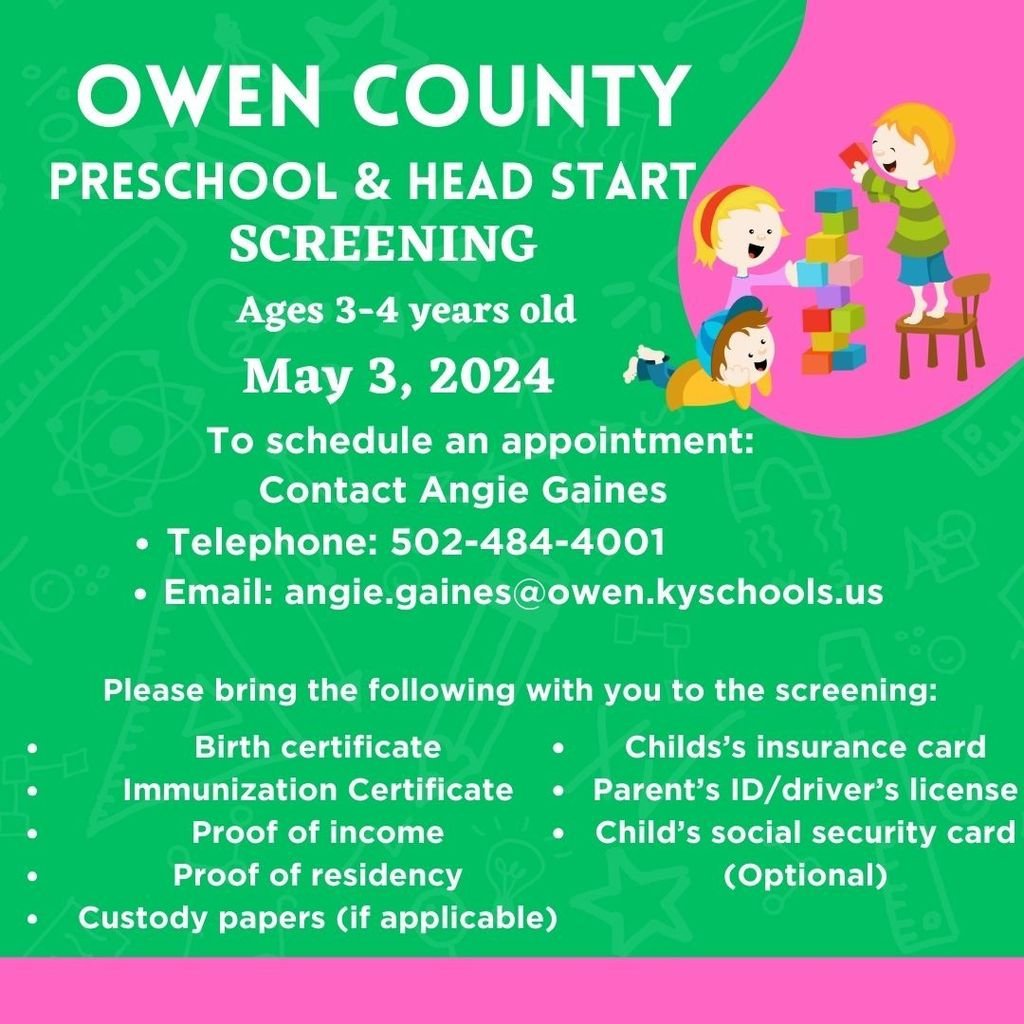 Details for Preschool and Head Start Screening!