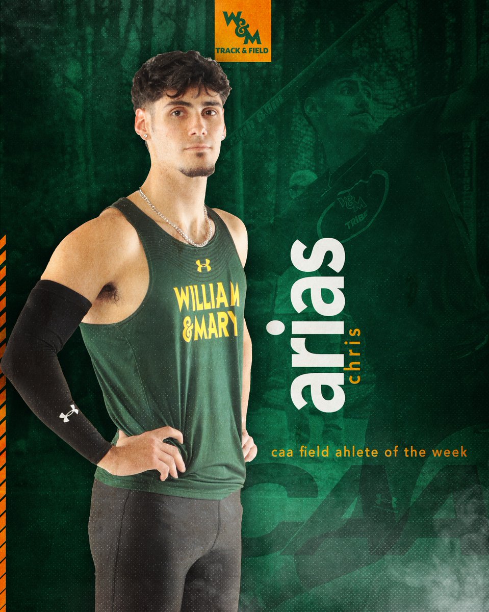 WMTribeXCTF's tweet photo. Best mark in the conference for javelin so far? Yeah we'd say that's pretty good.

Chris Arias is your @CAASports Men's Field Athlete of the Week 👊

📰>>https://t.co/GRCnKqbBab

#GoTribe https://t.co/QM3EtxAMuC