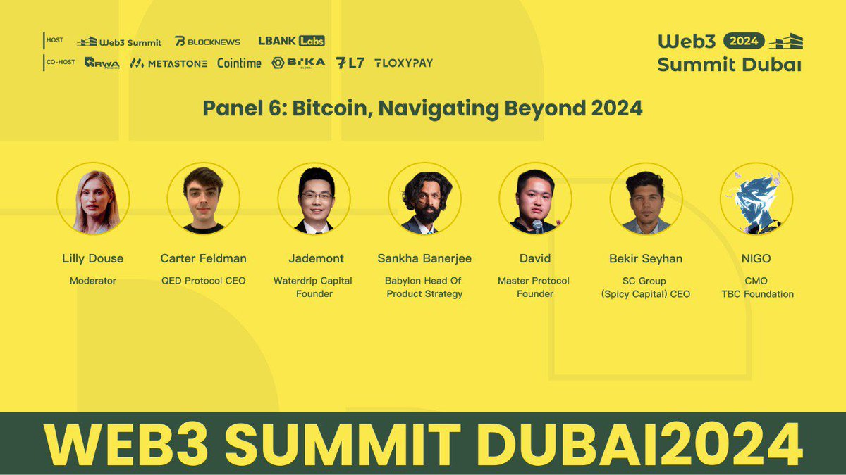 Join #TBC at Web3 Summit Dubai 🐫

📆 April 17th
🕚 11:05 AM UTC
📍 <a href="/ATLANTIS/">Atlantis Dubai</a>, The Palm

A panel discussion on #Bitcoin

Bitcoin: Navigating Beyond 2024

🎙️ Featuring speakers from: 
<a href="/TuringBitchain_/">Turingbitchain</a>, 
<a href="/QEDProtocol/">Psy (Formerly QED)</a>, <a href="/shanshan521/">Jademont</a>, <a href="/BanerjeSankha/">Sankha B</a>, @MasterProtocol_, &amp; <a href="/SCGroupVC/">Spicy Capital</a>