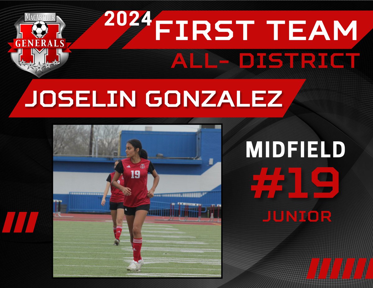 Congratulations 🎉to junior Joselin Gonzalez for earning First Team All-District.⚽️Her stamina, assists, and ball control are a few skills that make her the great midfield she is. @MacArthur_AISD @MacGenAthletics @Athletics_AISD #MPND