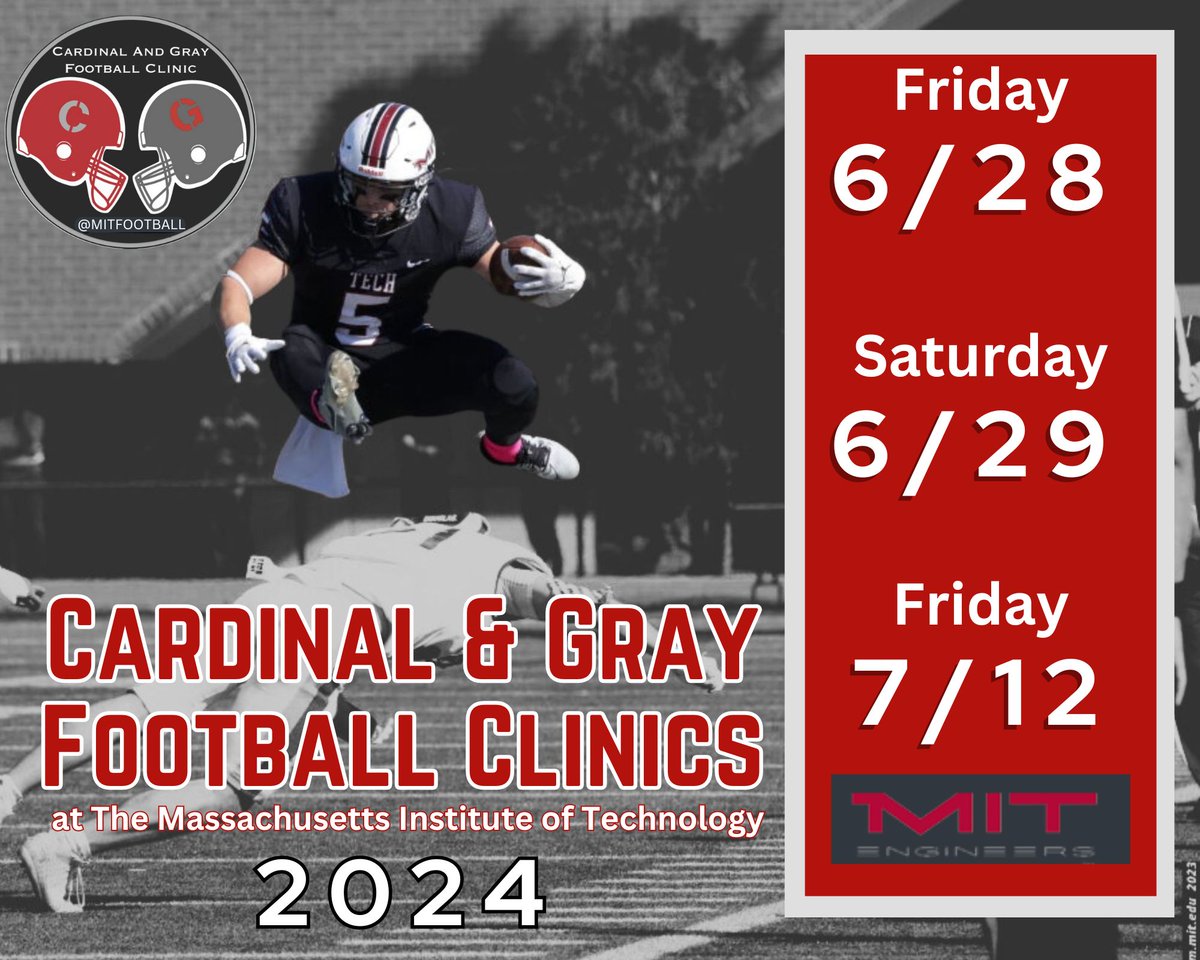 📍MIT - Cambridge, MA 🗓️ 6/28; 6/29 & 7/12 🏈Cardinal & Gray Football Clinics Sign-up for your chance to compete alongside some of the nation's top student-athletes this summer at one of our Cardinal & Gray Football Clinics! info.abcsportscamps.com/cardinalandgra…